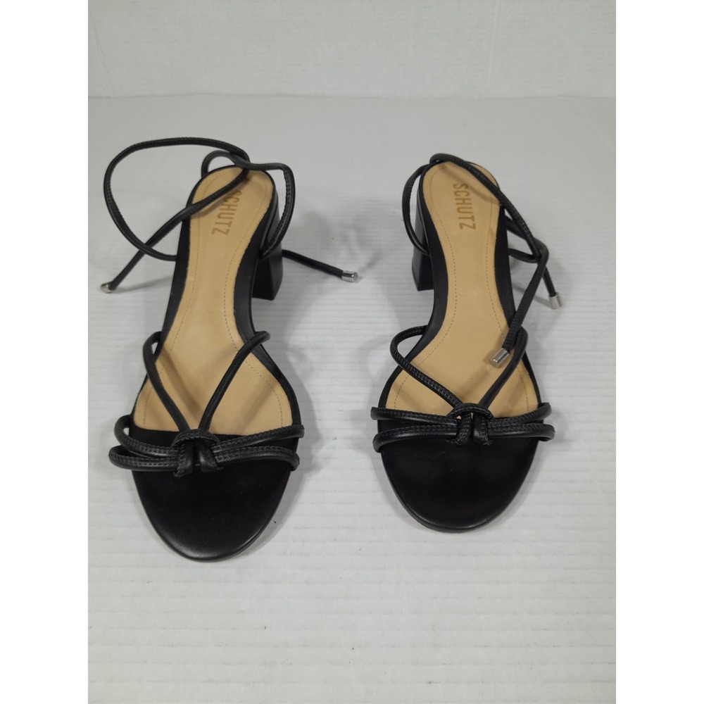 Schutz Platform Heeled Tie Up Rope Sandals Black  Leather Women Sz 10 B